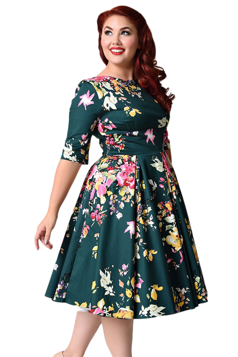 BY61702-9 Jasper Vintage Style Floral Half Sleeve Swing Dress